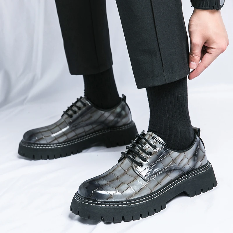 Korean Style Male Leather Dress Shoes Casual Walking Fashion Business  Luxury Office Loafers High Heel Shoes for Men