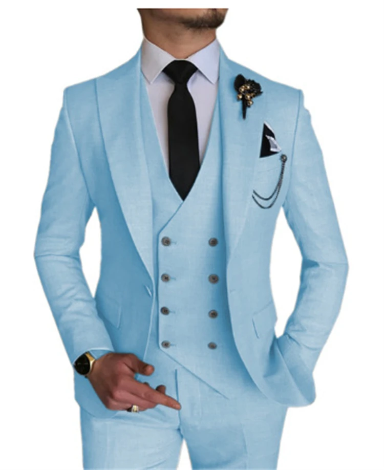 Hot Sale Groom Tuxedos Business Suits Sky Blue Wedding Men Suits For