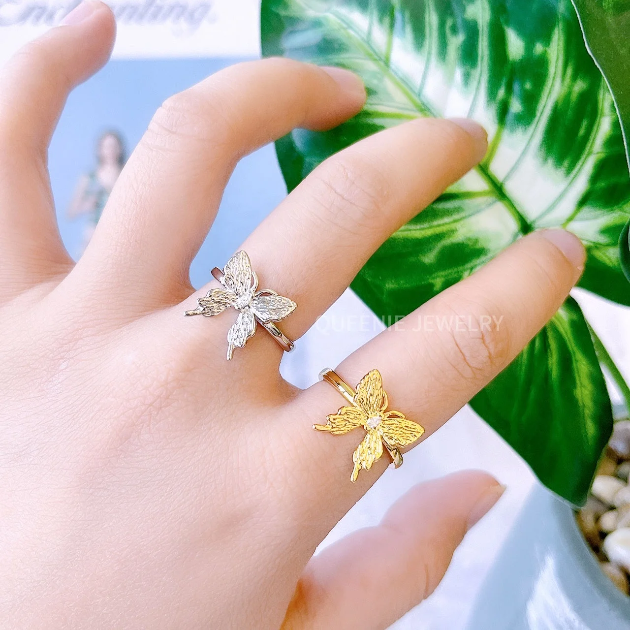 Brass Silver Plated Fashion Liquefied Butterfly Ring Y2k Style Dainty