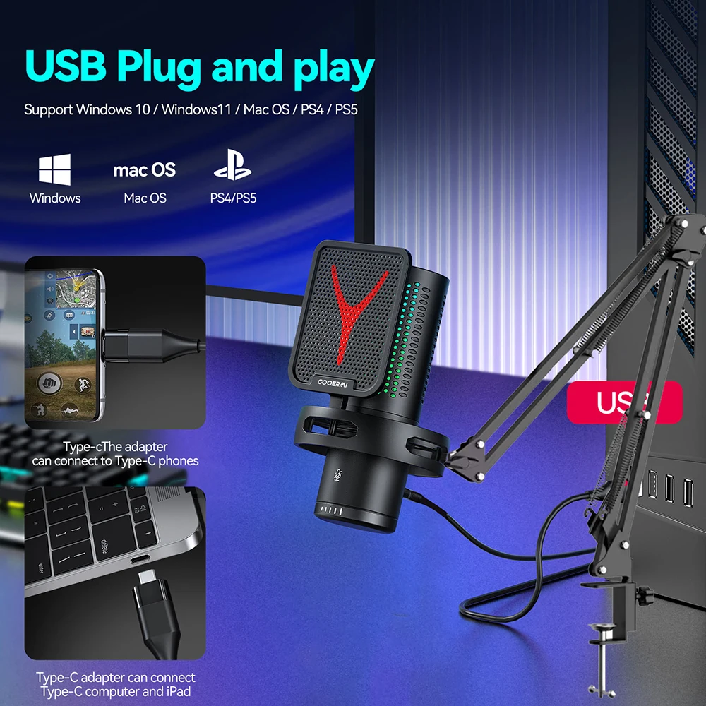 Gooermi GM7 Desktop Poast Microphone RGB Gaming Mic