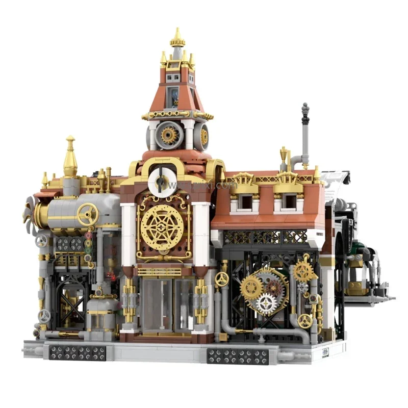 BRICKKK PANTASY Set di Costruzione Della Stazione Ferroviaria Steam Punk,Set di Mattoncini per la Costruzione Della Stazione Ferroviaria Steampunk,Kit di Costruzione per Adulti Architettonica