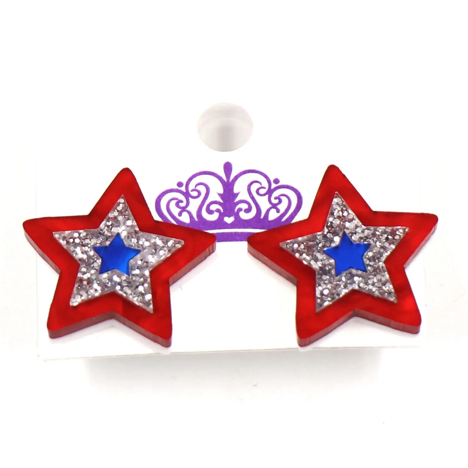 MD123ER2027 New 1Pair CN Stud Acrylic Stainless Steel Jewelry Handmade TRENDY Star Earings Party 4th July Independence Day Inlay