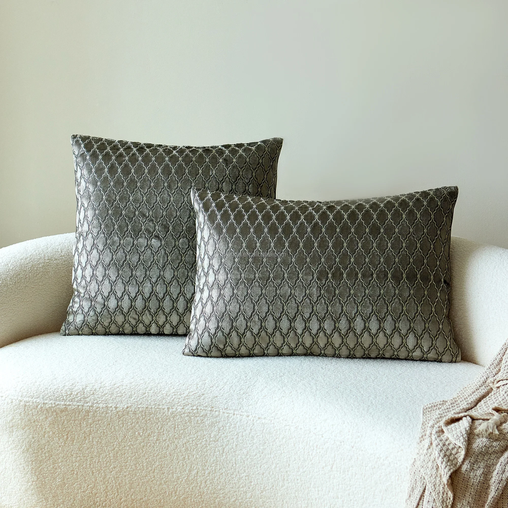 Luxury Textured Cushion Pillow Cover Cut Velvet Sliver Throw Pillow