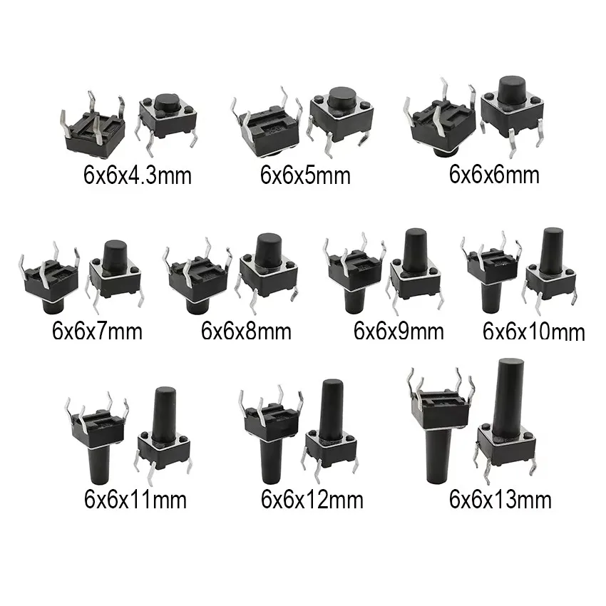 50 Pz Interruttori Tattili 6x6x5mm - Pulsanti Momentanei DIP 4 Pin Per PCB, Foro Passante