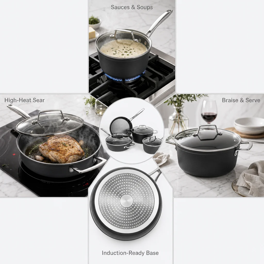 Modern Eco-Friendly Aluminum Non-stick Frying Pan & Casserole Pot Cookware Set for Kitchen Cooking