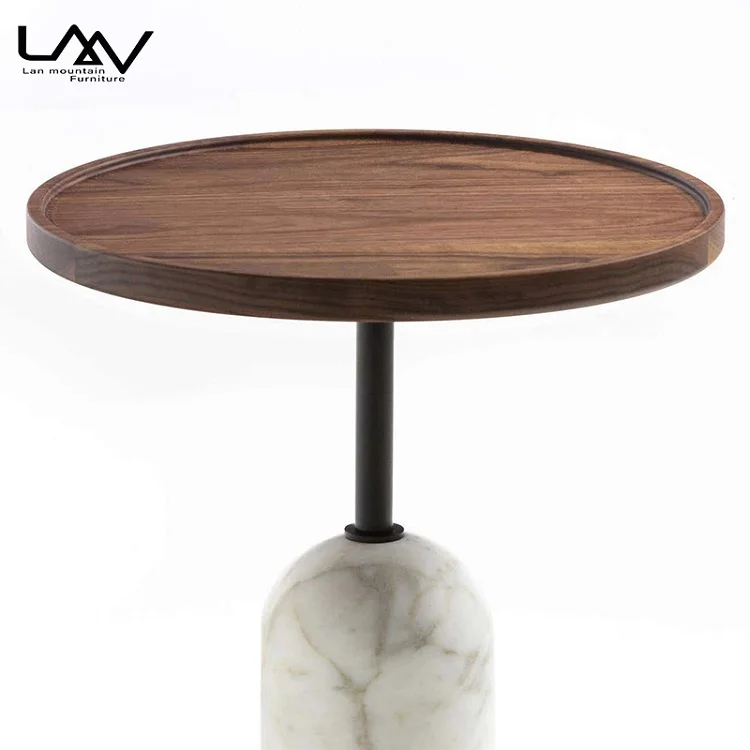 Modern Luxury Side Table Living Room Bedroom Corner Table Nordic Style Round Wood Top Marble