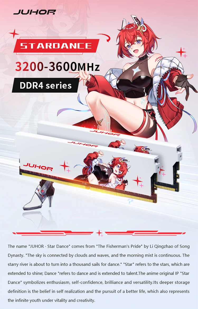 JUHOR 3600MHz DDR4 32GB/16GB*2 RAM 1.2V/1.35V 3-Year Warranty for