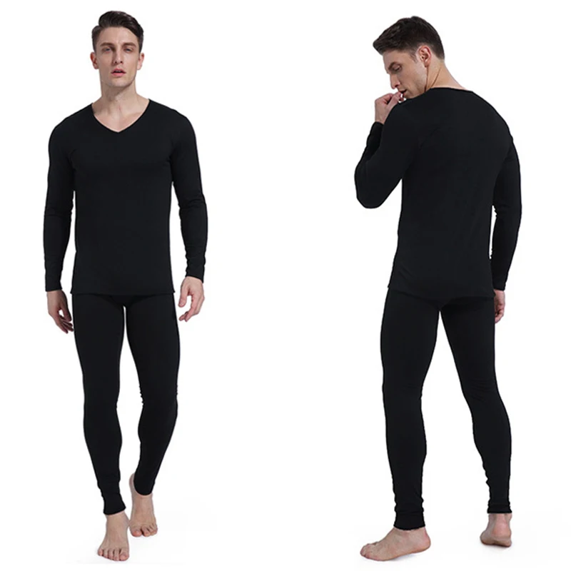 V Neck Fleece Lined Base Layer Set For Cold Weather Long Johns Thermal ...