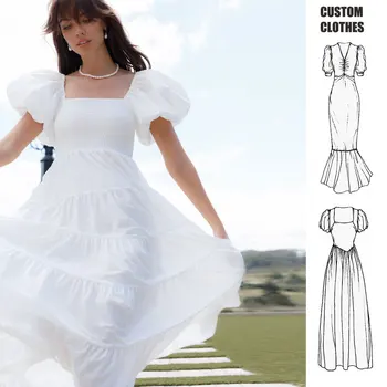 OEM Custom Dress Small MOQ Lady A line Vestidos Luxury Clothing Cotton Ruffles Dresses Elegant Women Summer Casual Maxi Dresses
