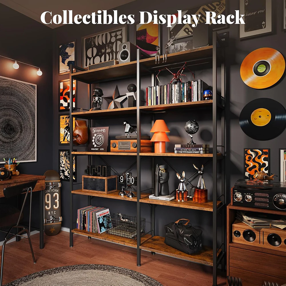 product nu deco mh26021 5 tier l shaped corner bookshelf 10 open shelves 494 inch wide metal frame wooden board adjustable feet modern-8