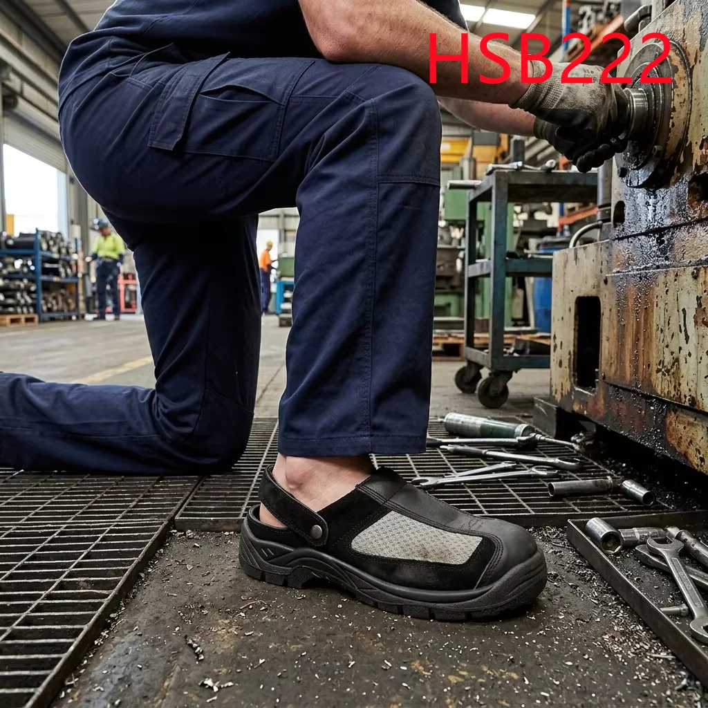 HY, pantofole industriali per personale di fabbrica con cinturino regolabile, suola in PU a doppia densità economica, zoccoli di sicurezza, modello HSB222