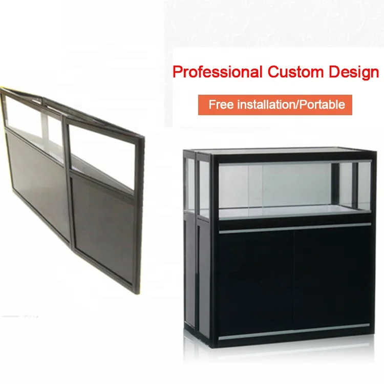 Custom Logo Foldable Aluminum Frame LED Glass Showcase Portable Jewelry Display Cases for Trade Shows