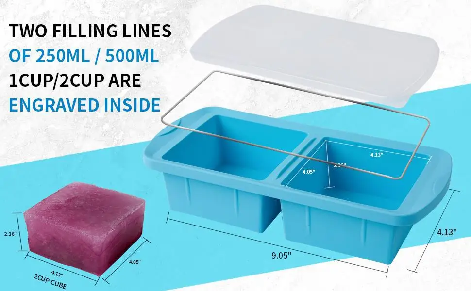 Large 1-2 Grids Rectangle Silicone Freezer Container with Lid Kitchen Baking Cake Tools for Freezing Soup Sauce Ice Cube Tray manufacture