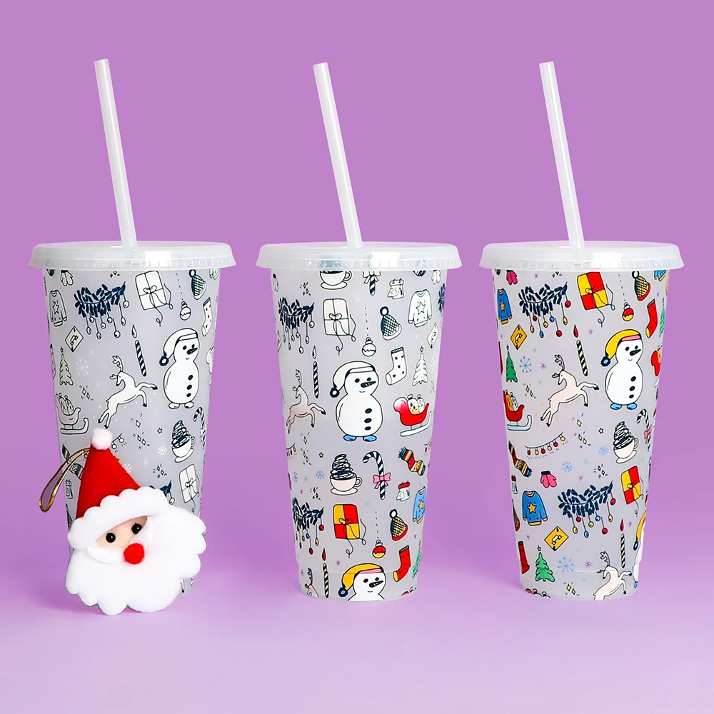Gift Magical pp Temperature Magic Plastic Tumbler Colour Water Cold Color Changing Cup with Lid and Straw