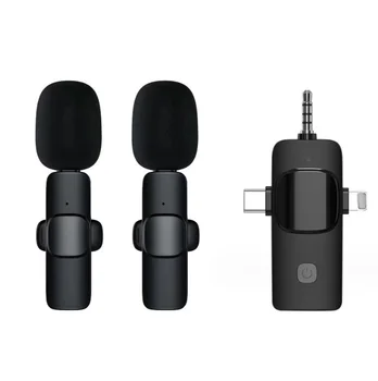 2024 New Portable mini mic/clips K15 3 in 1 Wireless Lavalier Microphone Noise Cancelling Mobile Phone Microphone