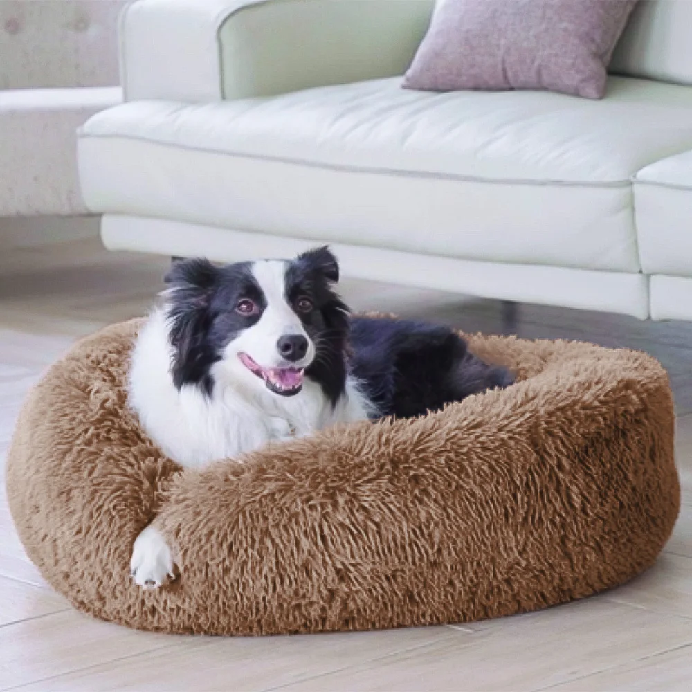 Wholesale washable warm fluffy soft plush big xl xxl heavy duty extra large round donut pet dog bed for large dogs