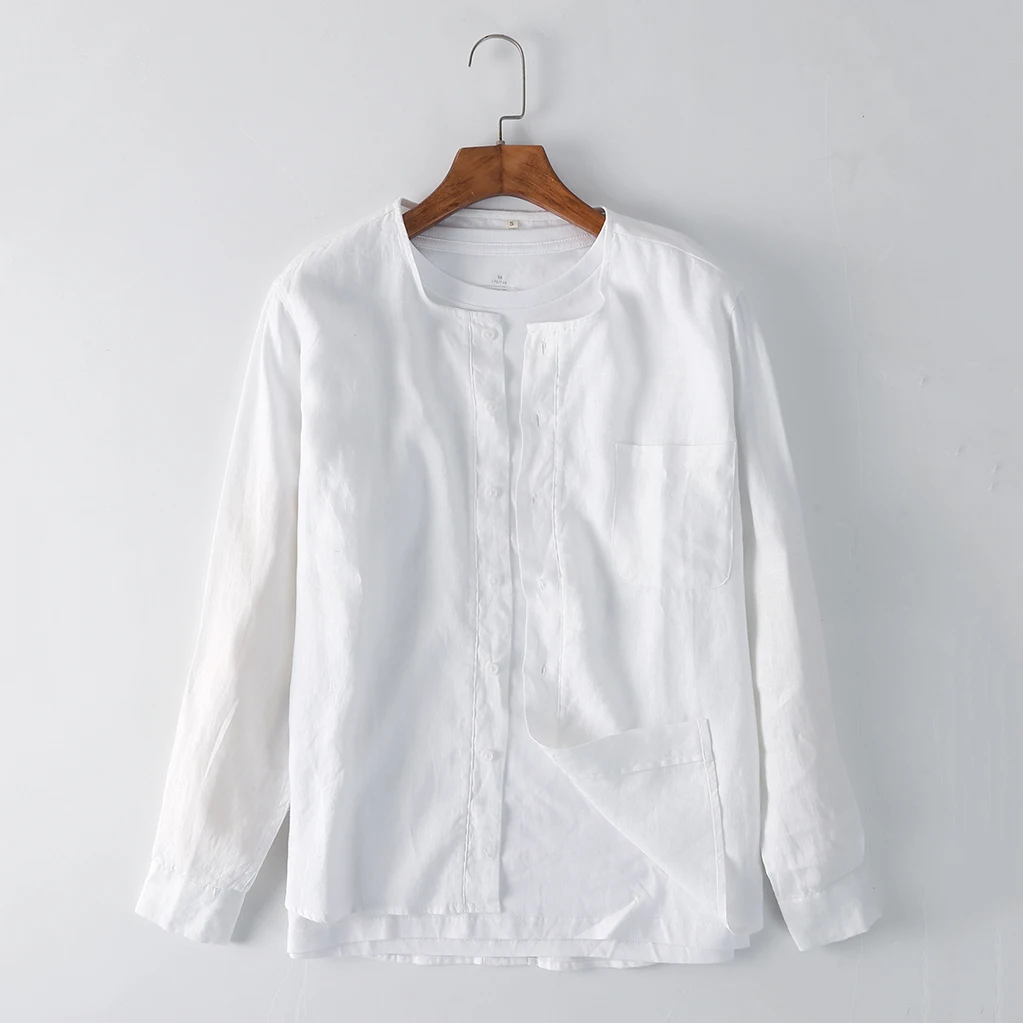 long sleeve white linen shirt
