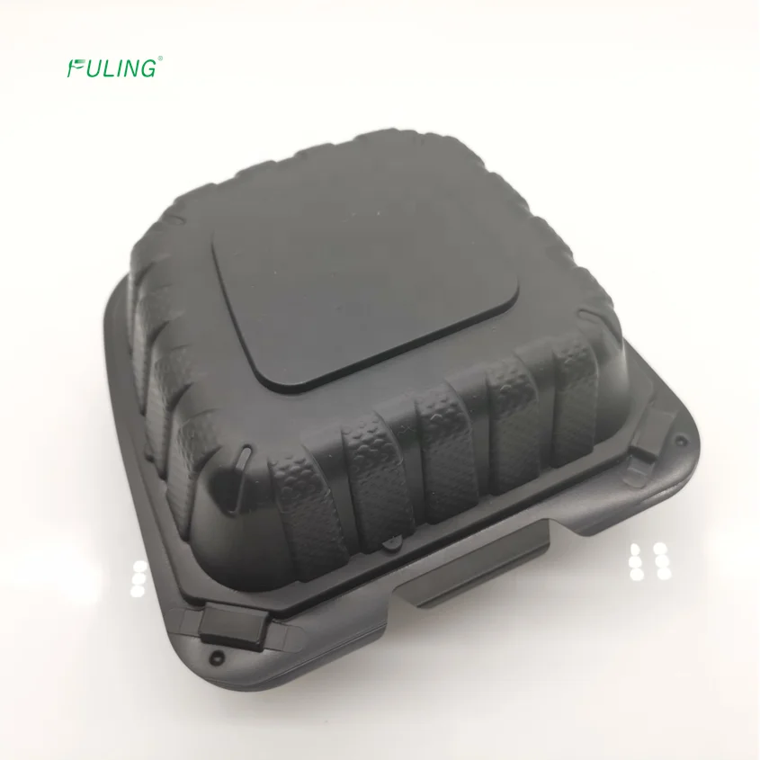 Factory Oem Restaurant Takeout Rectangular Plastic Tray Disposable Food Containers Clam Shell Food Black to Go Boxes