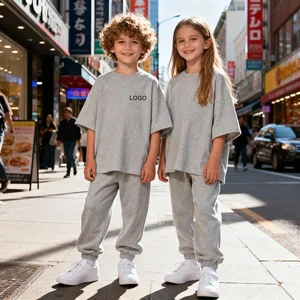 Support Custom Minimalist Children Co-ord Set Classic Crewneck Organic Cotton Oversized Fit Tshirt t Shirts Shorts  Matching Set