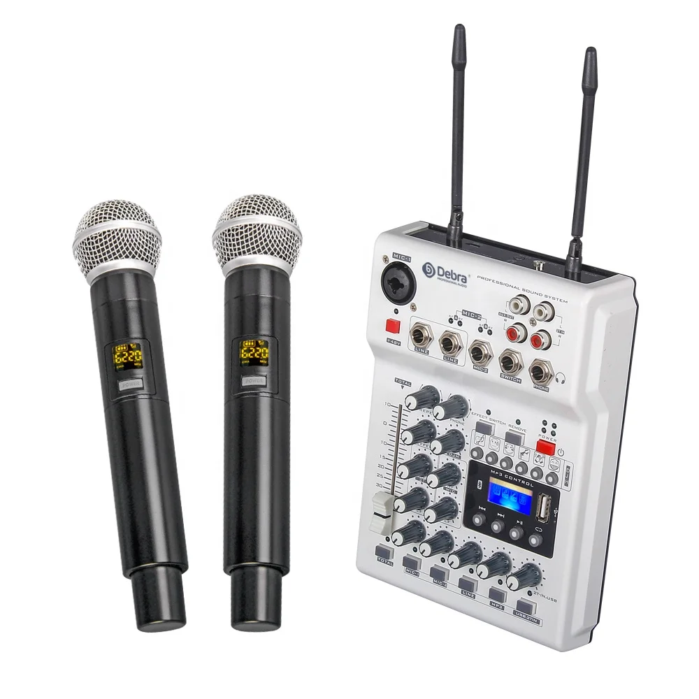Debra MM-02 Audio Nirkabel UHF Dual Channel, Set Mixer Audio MIK Genggam  dengan USB untuk PC Perekaman Karaoke