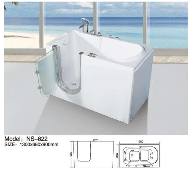 Interior Open Glass Door Walk In Tub Shower Combo For Elderly Acrylic