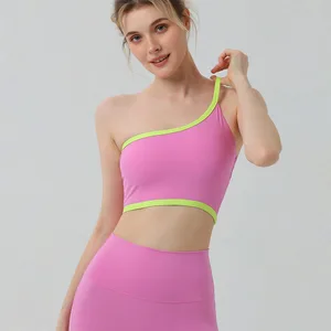 Custom Logo GYM Workout Sport Wear One Shoulder Sport Bra for Women Yoga Pants Leggings Yoga Set
