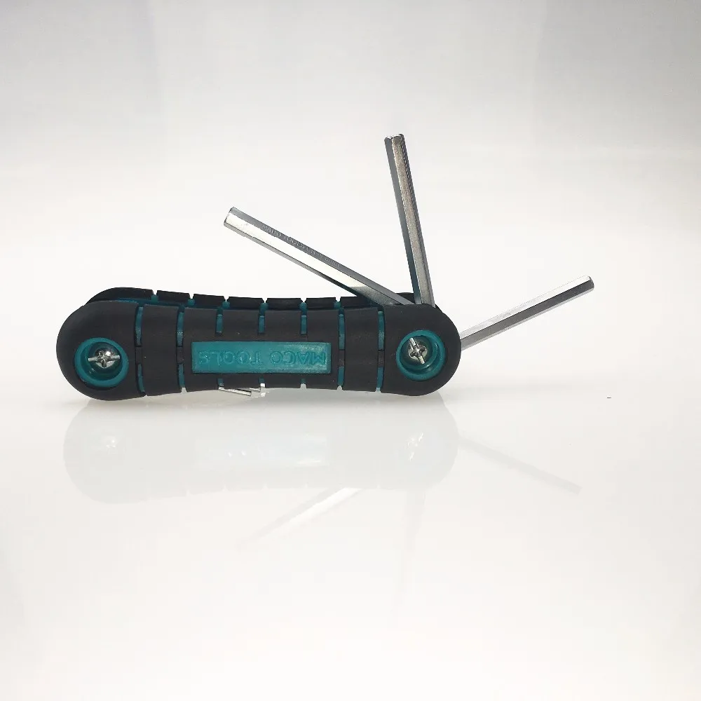 Portable Folding Hex Key Wrench Tool Set 9 Standard Sizes Metric Sizes and 8 Sizes Chamfered Ends Rubberized Grip