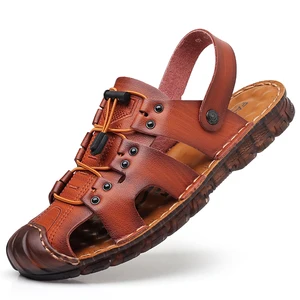 Summer Sandals Men Leather Classic Roman Sandals Slipper Outdoor Sneaker Beach Rubber Flip Flops Men Water Trekking Sandals