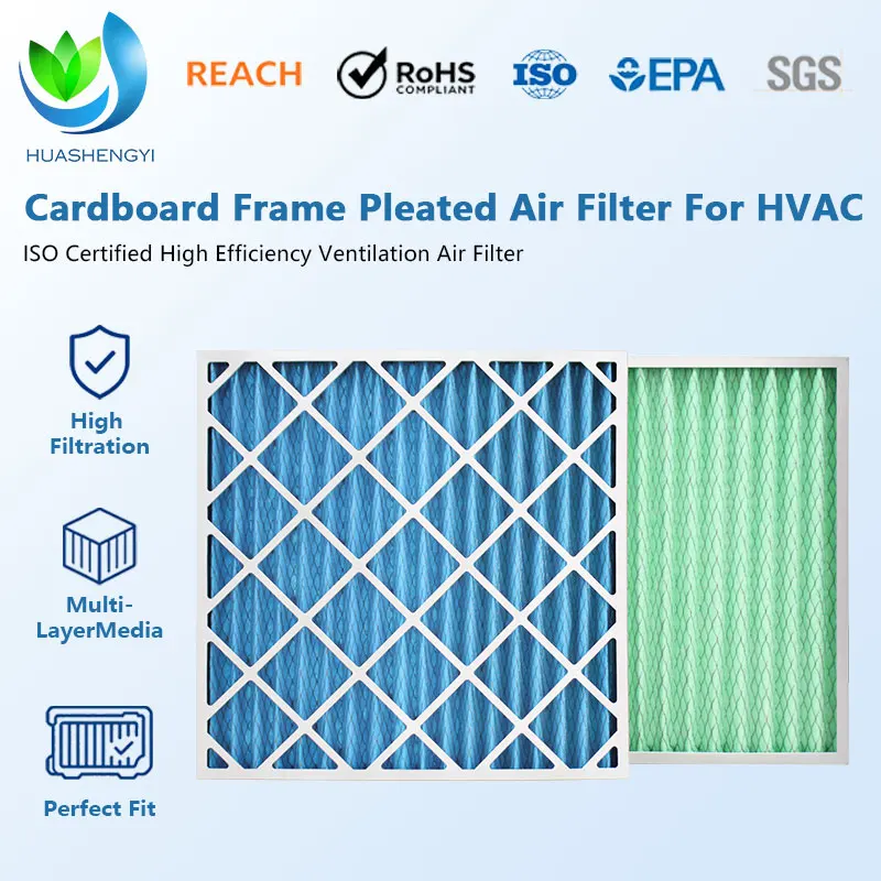 High Efficiency 20x25x4 16x25x1 Merv8 G4 Cardboard Frame Pleated Pre Air Filter for Commercial Residential HVAC Ventilation