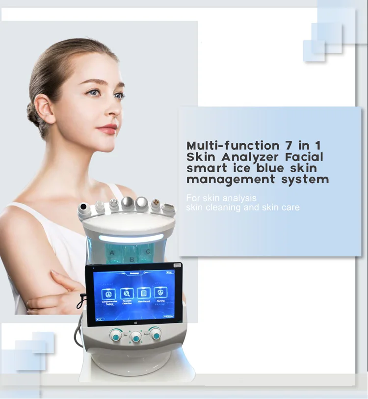 Multifunctional 7 in 1 Portable Smart Ice Blue RF Hydra Dermabrasion Oxygen Water Peeling Facial beauty machine skin analyzer