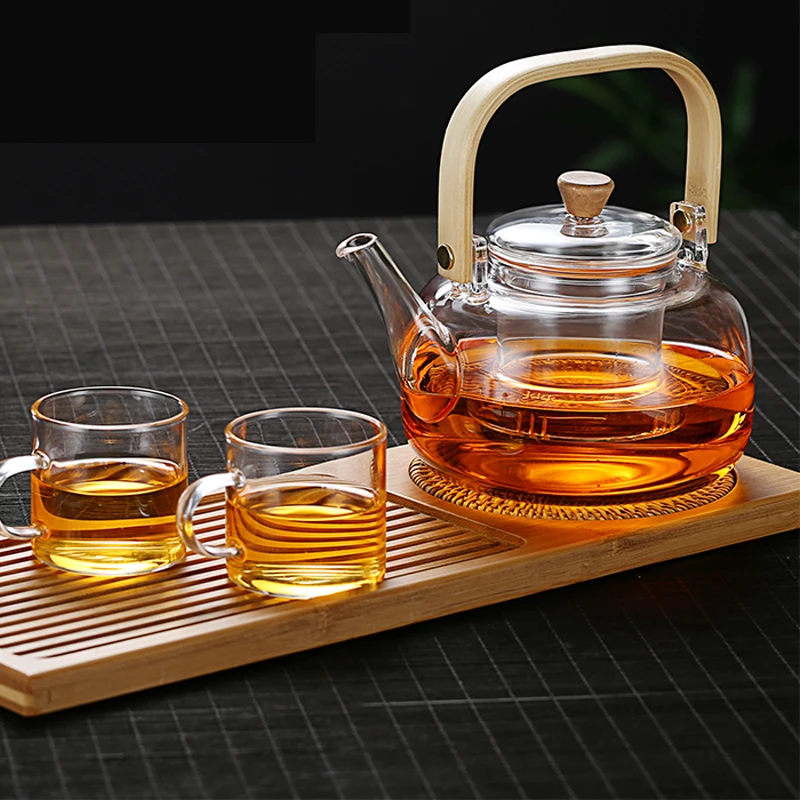 1000ml Glas-Teekanne mit Herausnehmbarem Glas-Sieb und Holz-Bambus-Griff  Herdplattensichere Teekanne