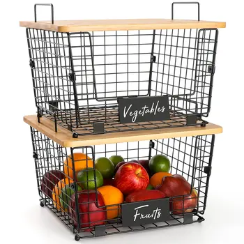 Set of 2 stackable baskets iron wire stackable storage basket