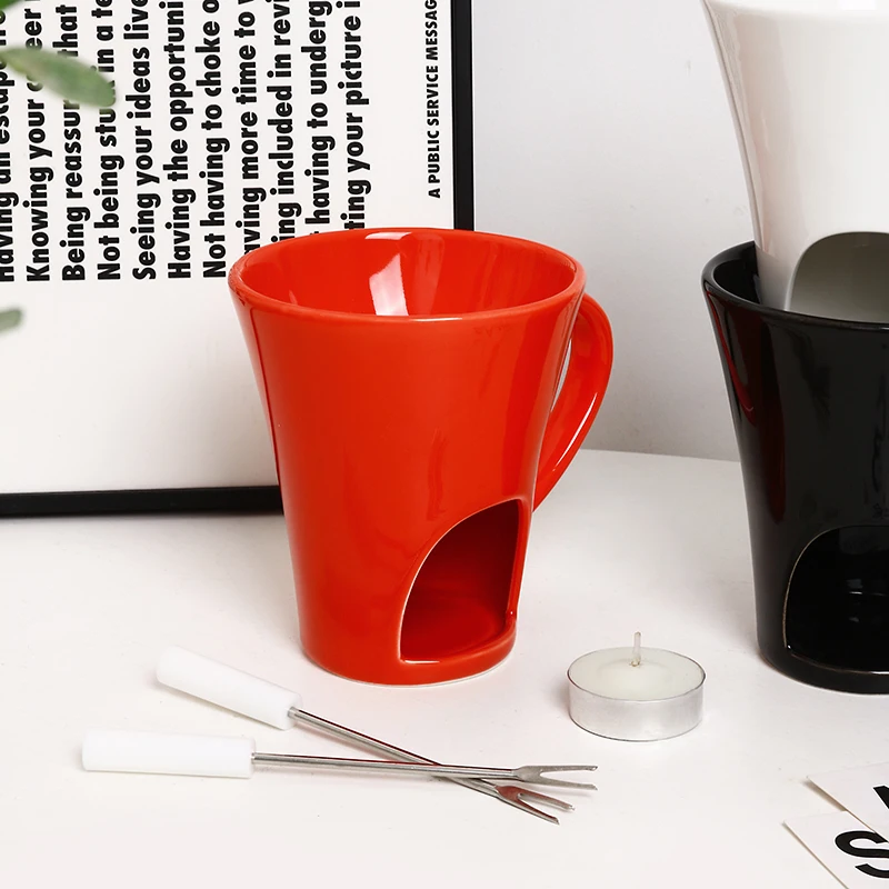 Personal Ceramic Porcelain Fondue Mug Porcelain Hot Chocolate Mug Cup with Heating Plate details