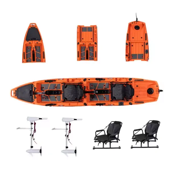 LSF Two Person  Double Plastic Modular  Pedal  Kayak Fishing Kayak Boat  New 3 Piece Section  Modular with Motor Accessories