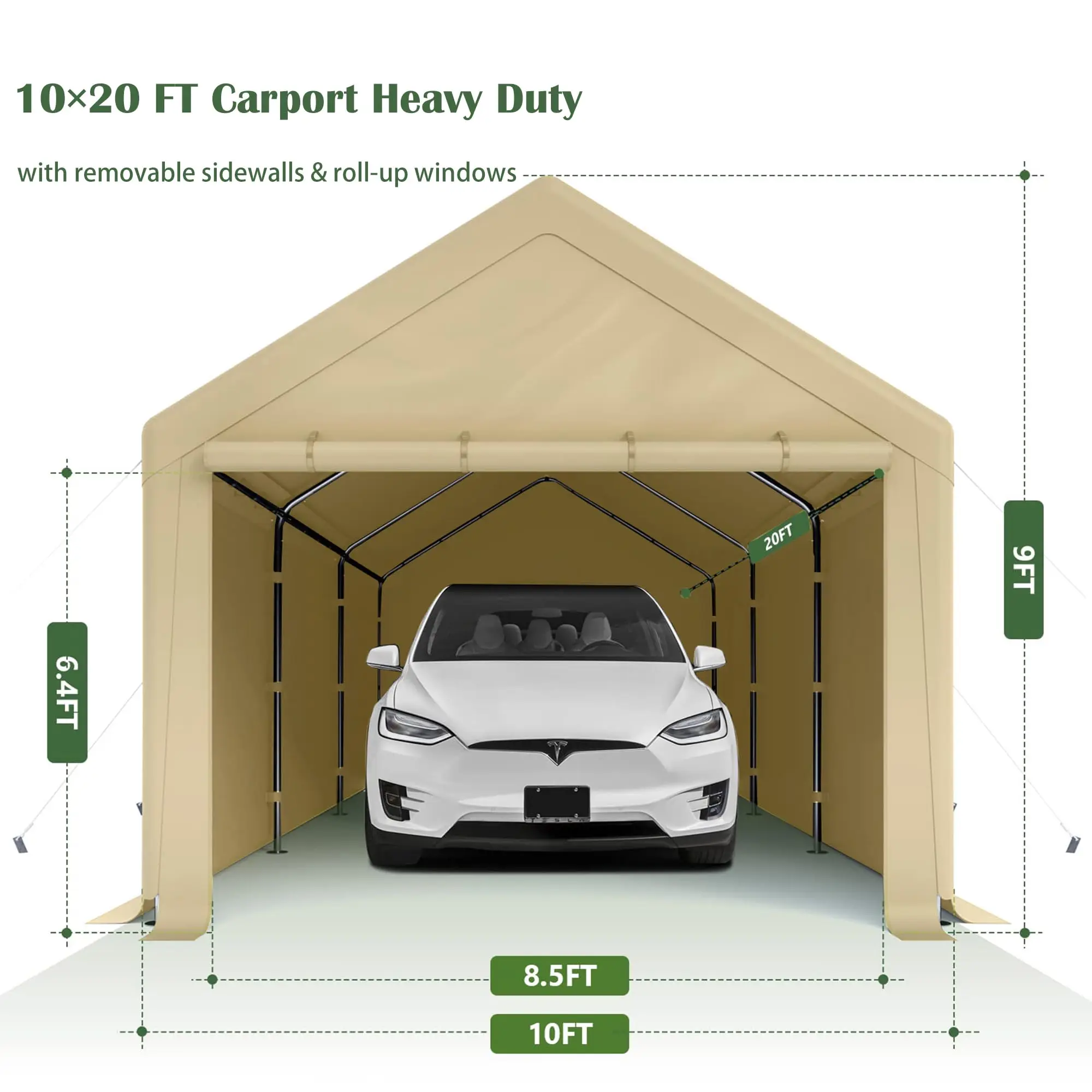 Beige Color Outdoor Carport 10 X 20ft Heavy Duty Carport All-season Uv ...