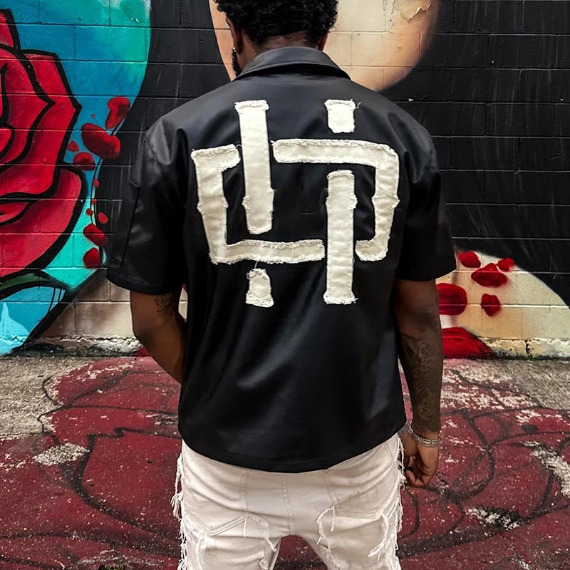 YSJY OEM Custom Logo Embroidered Short Sleeve Zip up Faux Leather