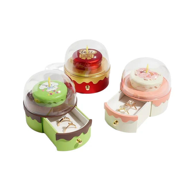 KKP New Cross-Border Luxury Style Birthday Cake Ring Earrings Jewelry Gift Box for Tanabata and Valentine's Day Gift Giving