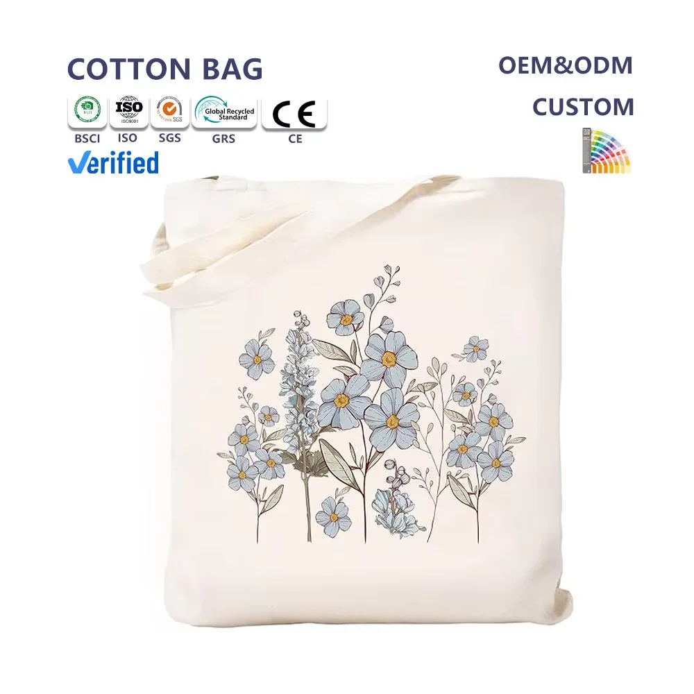 Low MOQ Eco Friendly Shopping Bag Recycled Reusable Blank Plain Canvas Cotton Tote Bag With Custom Logo