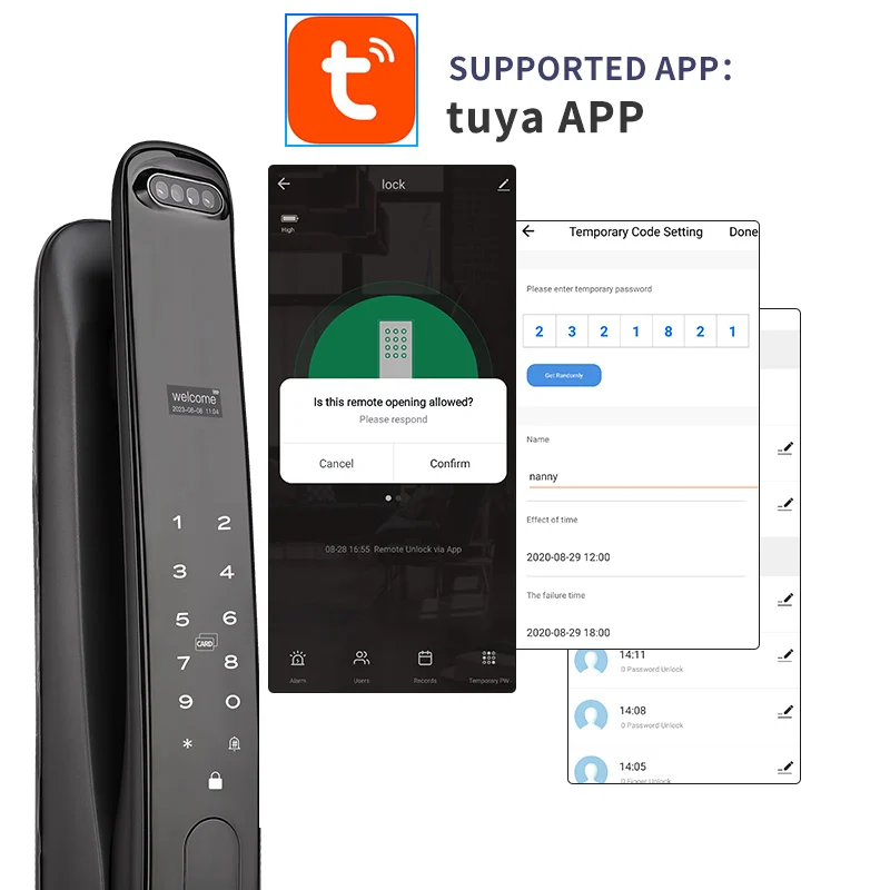 Tuya App Remote Control 3D Face Recognition Video Intercom Cat Eye Camera Wifi Fingerprint Keyless Smart Door Lock