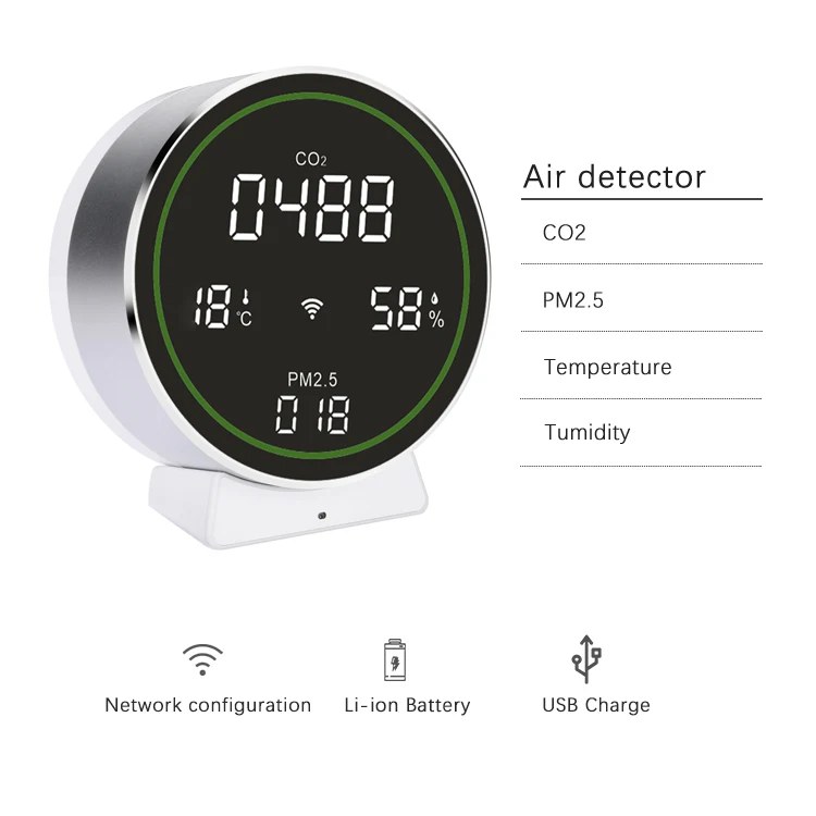 Smart WiFi Carbon Dioxide Pm2.5 Air Quality Detector Tuya APP Control  Air Detector