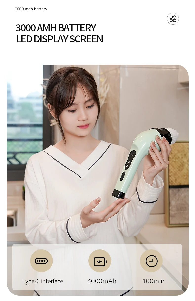 Handheld Electric Cleaning Brush Battery Waterproof Cleaner Long Handle