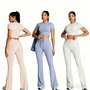 2026 Ribbed Flared Women Bootcut Leggings Side Slit Slim Fit Tummy Control High Waist Reversible Plus Size Aerobics Workout Yoga