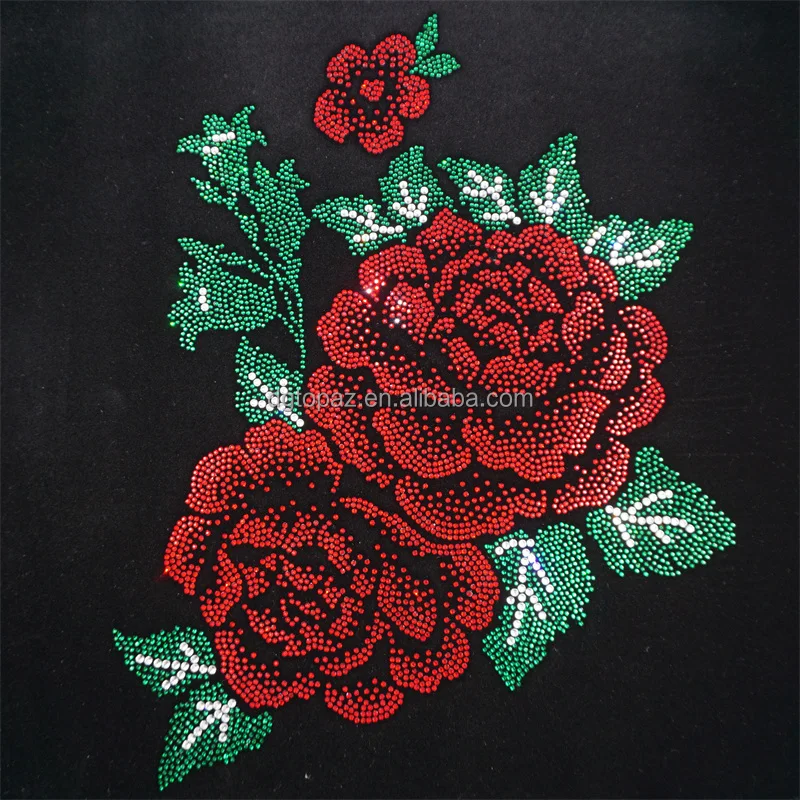 red rose Clothing Applique Rhinestone DIY Accessory Bling Bling Patch Flower Rhinestone Transfer for t shirt