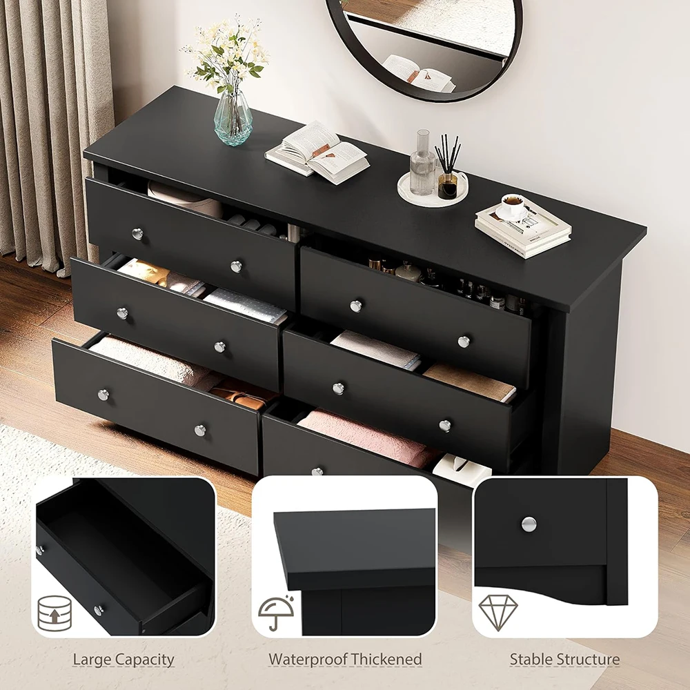 product black modern wood 6 drawer dresser for bedroom storage chest of drawers for hallway living room entryway-2