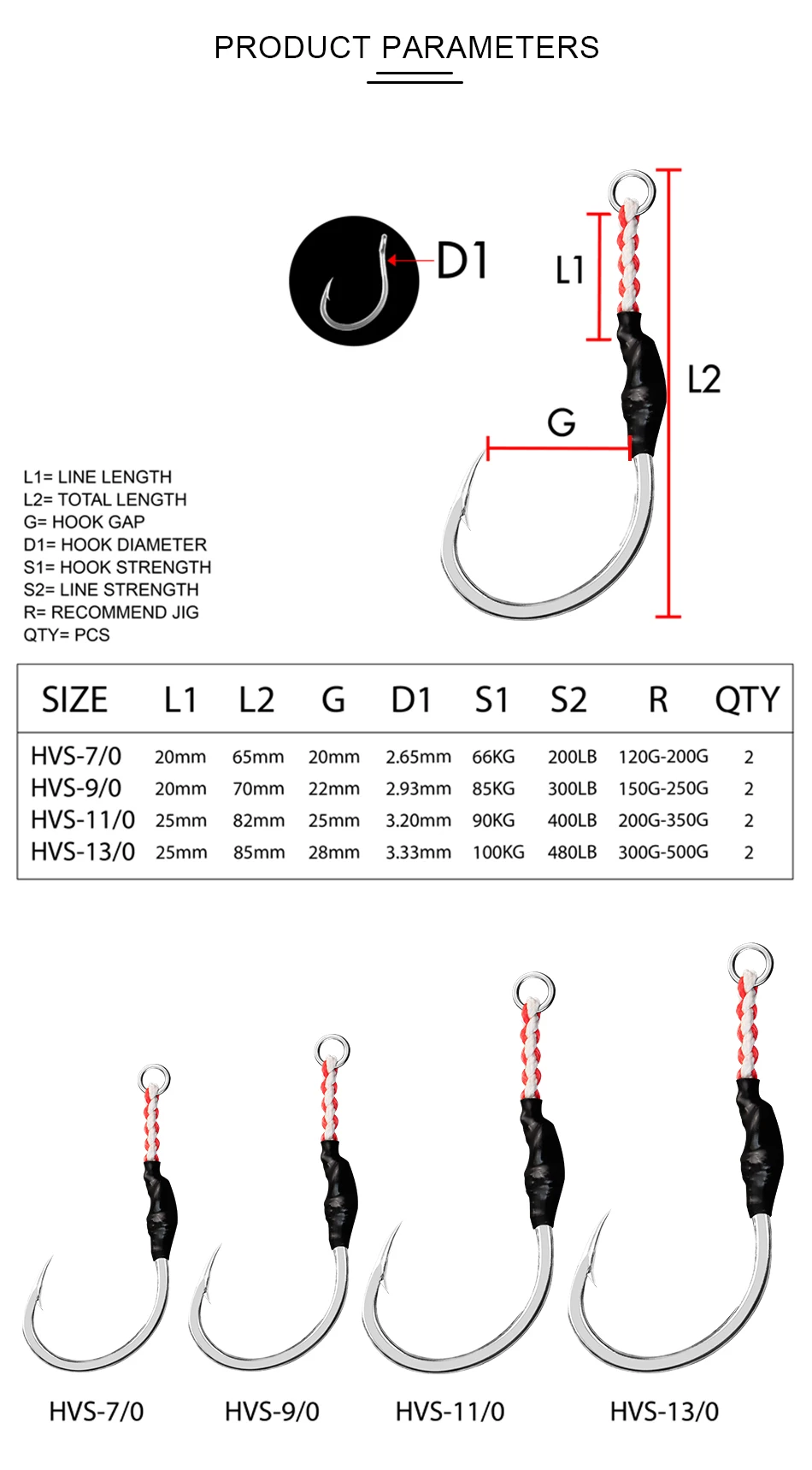 Jk Hvs Fishing Hook Saltwater 7/0 9/0 11/0 13/0 High Strength Pe Line