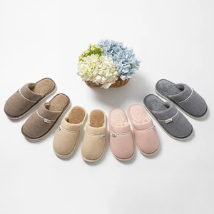 Indoor Home Winter for Slippers for Couples Comfortable Closed Toe Anti-Slip with Soft PVC Outsole Fabric Upper Fluffy Fur Style