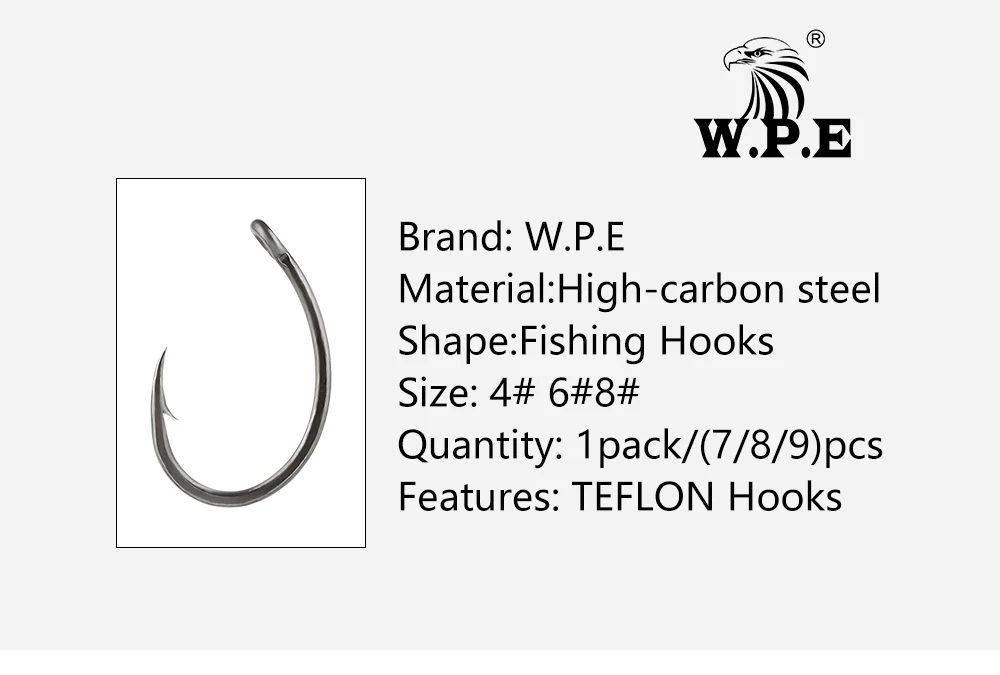 W.P.E 5pack/bags Coating Fishing Hook 4/6/8# High Carbon Steel Barbed Wide Gape Curve Shank Carp Fishing Hook Hair Rig