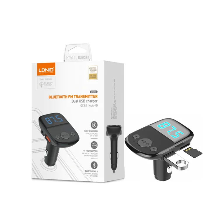 LDNIO C706Q QC3.0 + AUTO-ID Coche Bluetooth FM Música Pantalla digital  Cargador de coche