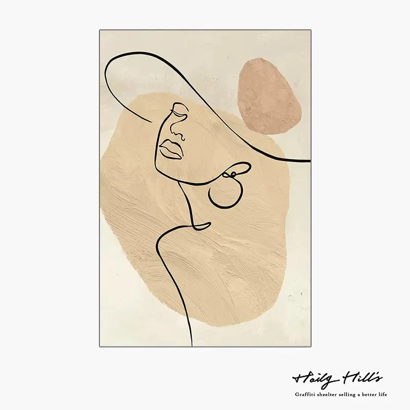JZ  Home Decor Nordic Style Print Wall Art Portrait Line Canvas Painting Abstract Women Face Picture