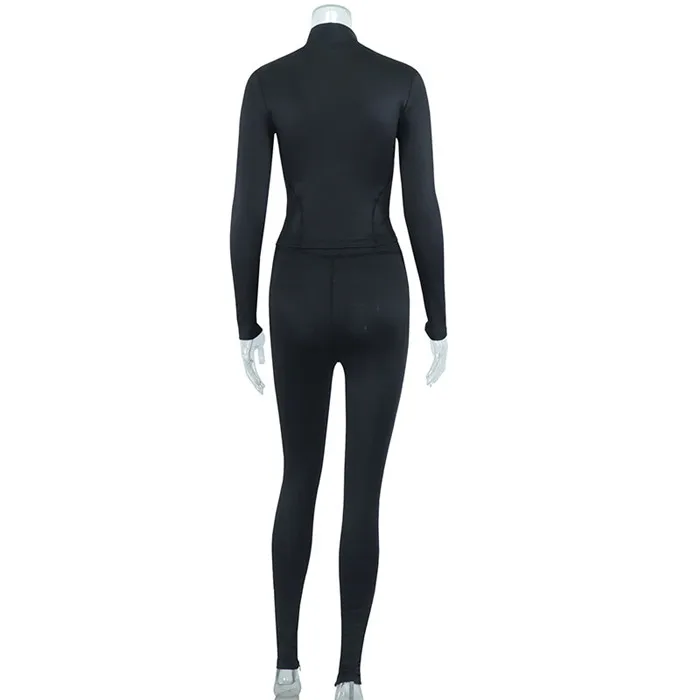 J9186-female Clothes Slim Fit Long Sleeve Crop Top Casual Pants 2 Piece ...